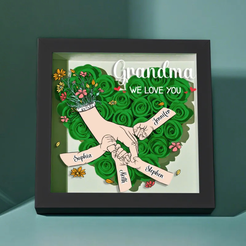 Custom Family Love Blooms Forever Personalized Mom & Grandma Flower Shadow Box with Names Mother's Day Gifts