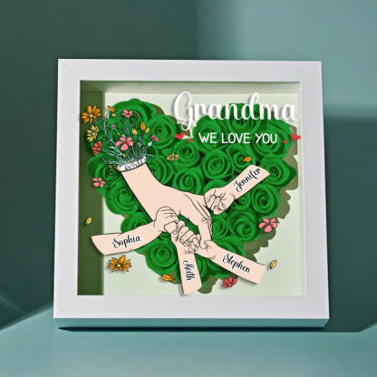 Custom Family Love Blooms Forever Personalized Mom & Grandma Flower Shadow Box with Names Mother's Day Gifts