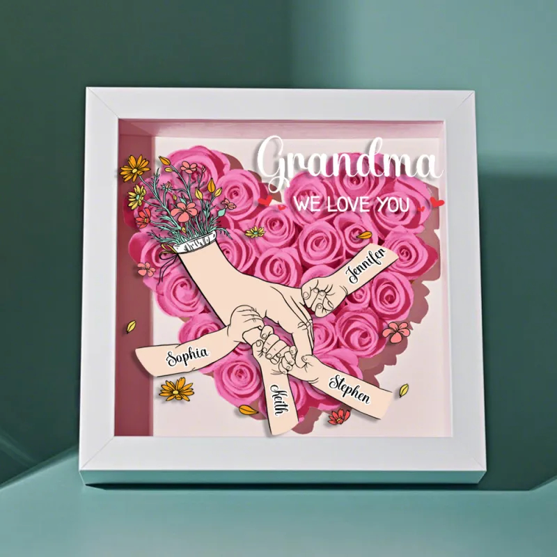 Custom Family Love Blooms Forever Personalized Mom & Grandma Flower Shadow Box with Names Mother's Day Gifts