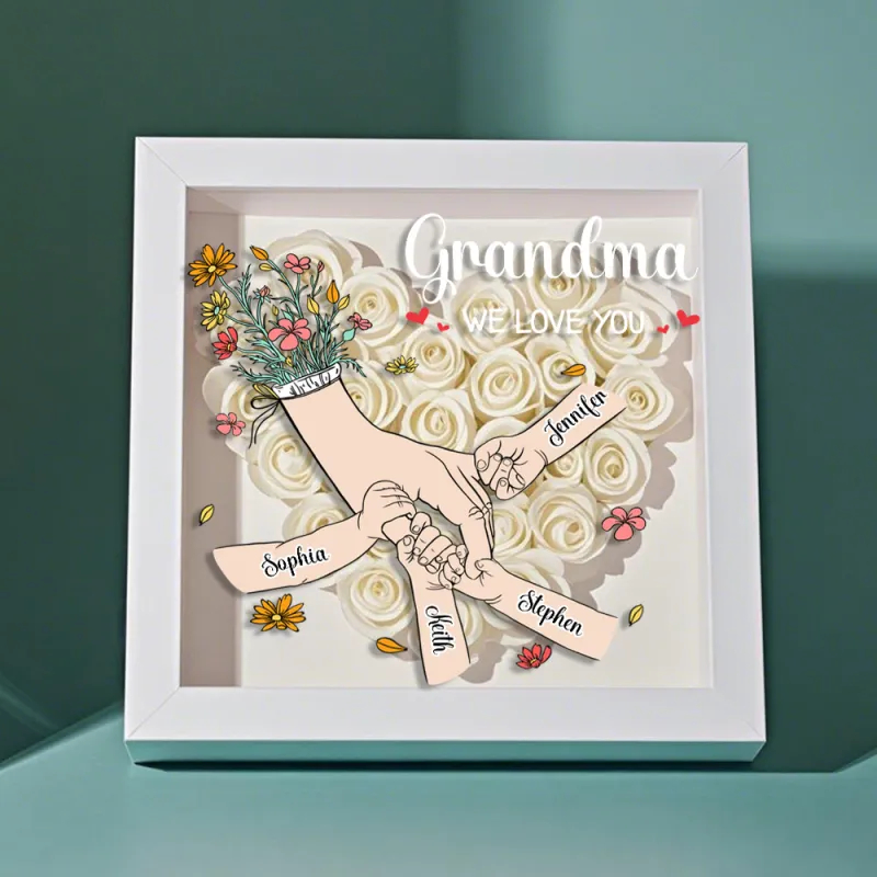 Custom Family Love Blooms Forever Personalized Mom & Grandma Flower Shadow Box with Names Mother's Day Gifts
