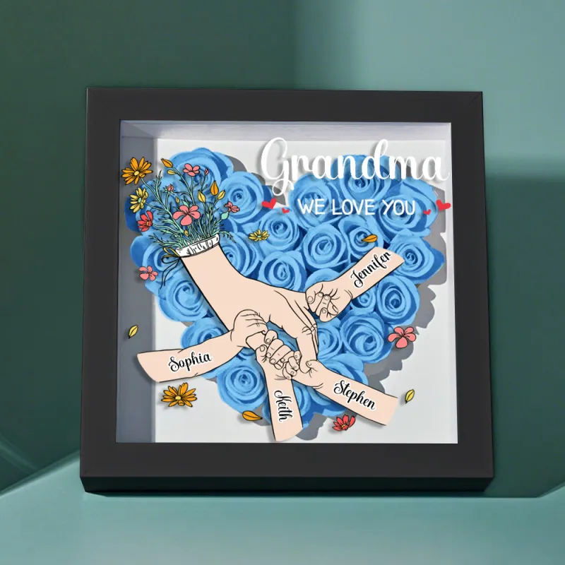 Custom Family Love Blooms Forever Personalized Mom & Grandma Flower Shadow Box with Names Mother's Day Gifts