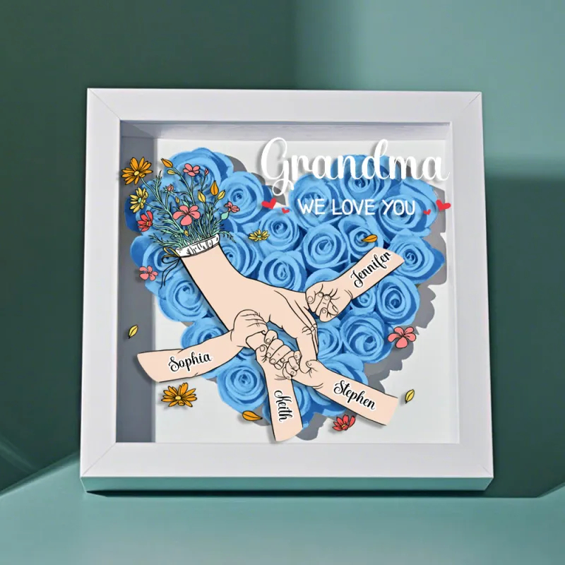 Custom Family Love Blooms Forever Personalized Mom & Grandma Flower Shadow Box with Names Mother's Day Gifts