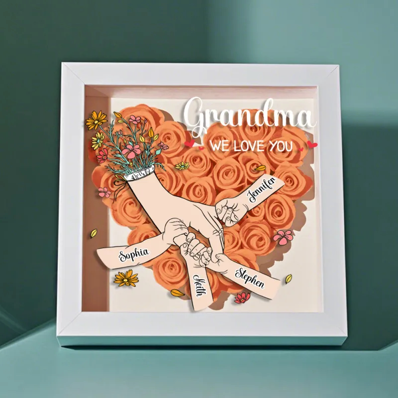 Custom Family Love Blooms Forever Personalized Mom & Grandma Flower Shadow Box with Names Mother's Day Gifts