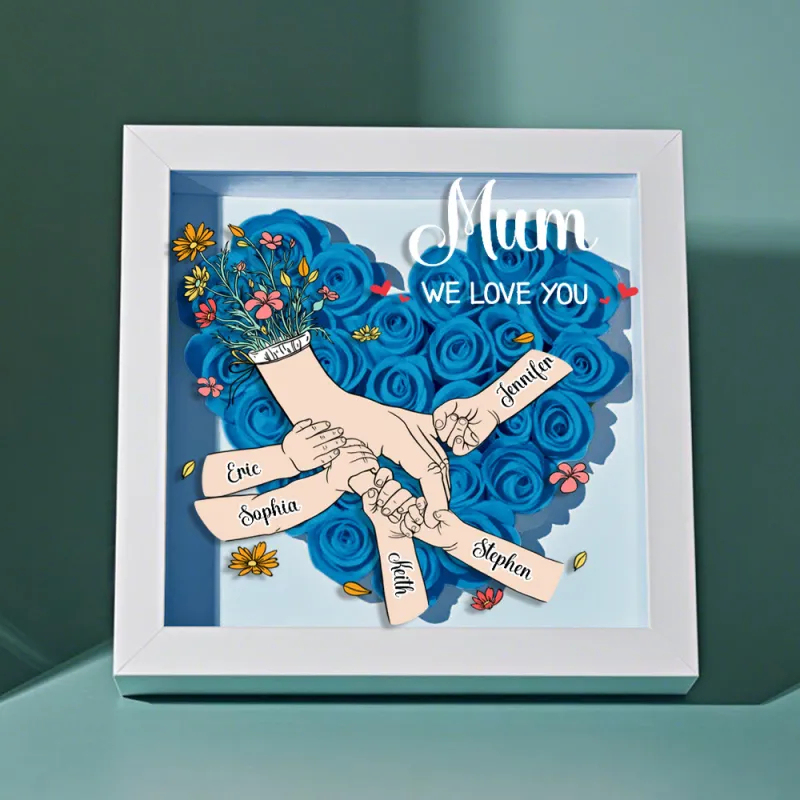 Custom Family Love Blooms Forever Personalized Mom & Grandma Flower Shadow Box with Names Mother's Day Gifts