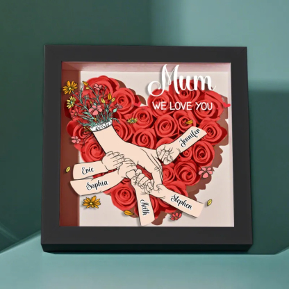 Custom Family Love Blooms Forever Personalized Mom & Grandma Flower Shadow Box with Names Mother's Day Gifts