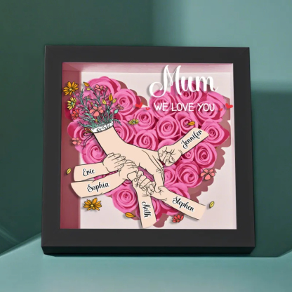 Custom Family Love Blooms Forever Personalized Mom & Grandma Flower Shadow Box with Names Mother's Day Gifts
