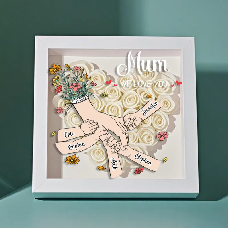 Custom Family Love Blooms Forever Personalized Mom & Grandma Flower Shadow Box with Names Mother's Day Gifts