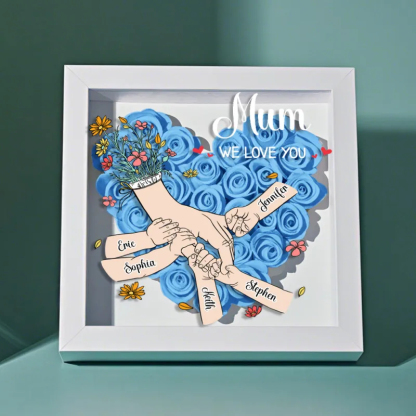 Custom Family Love Blooms Forever Personalized Mom & Grandma Flower Shadow Box with Names Mother's Day Gifts
