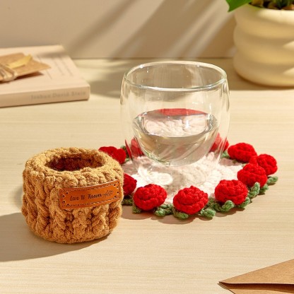 Handmade Crochet Rose Bouquet Coaster Set Transformable Floral Coaster & Home Decor Unique Eco-Friendly Gift