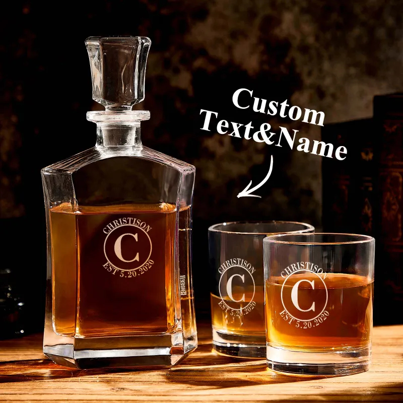 Personalized Decanter Set with 2 Whiskey Glasses Gifts For Friends Gifts For Him