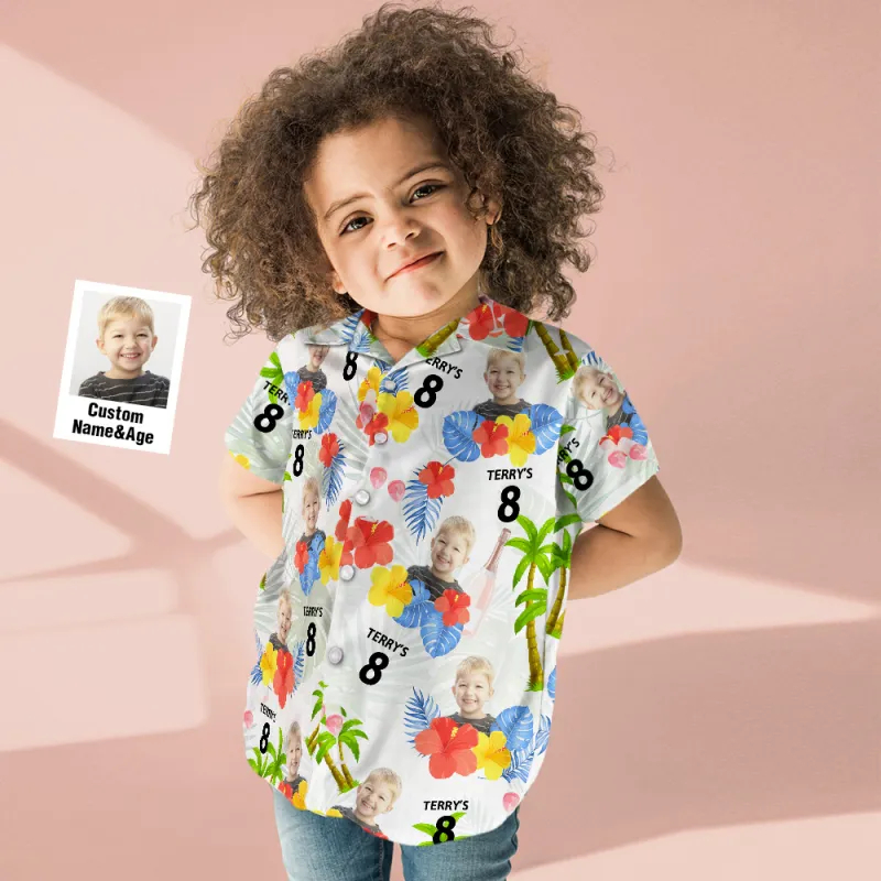 Custom Kid's Face Hawaiian Birthday Shirt With Number And Text Custom Face Hawaiian Shirt Birthday Party Shirts