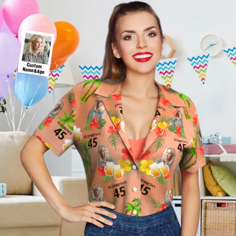 Custom Your Own Face Birthday Hawaiian Shirt Custom Date and Name Yellow Flower and Palm Tree Shirt