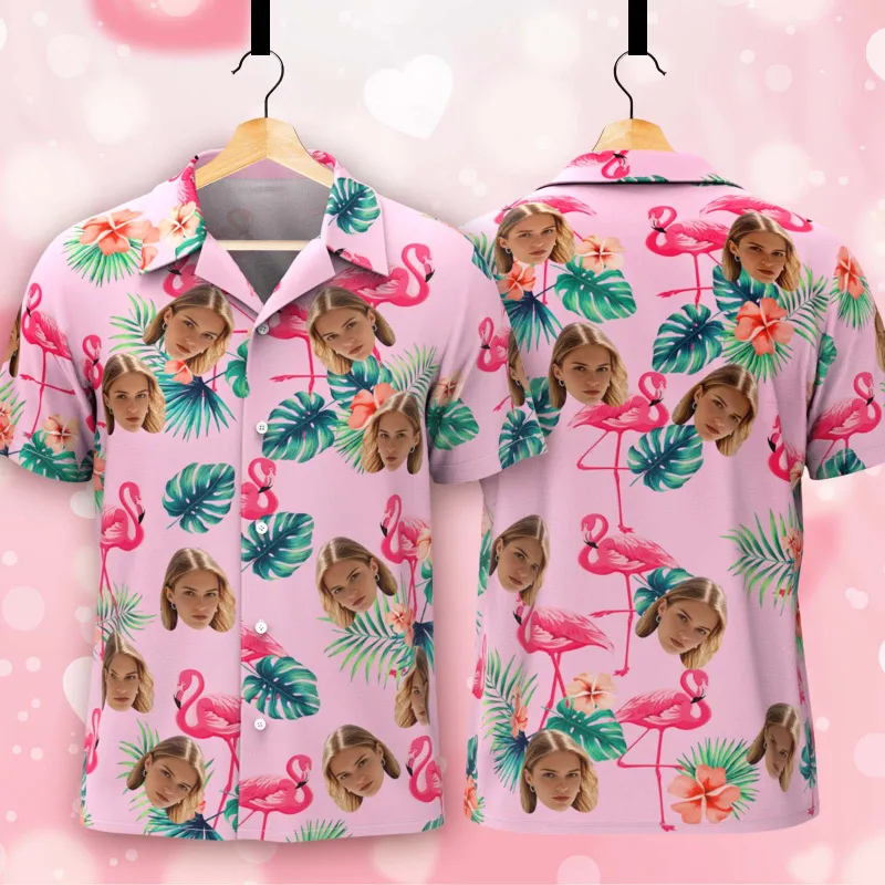 Custom Hawaiian Shirts With Face Colorful Flamingo Aloha Beach Shirt - Pink