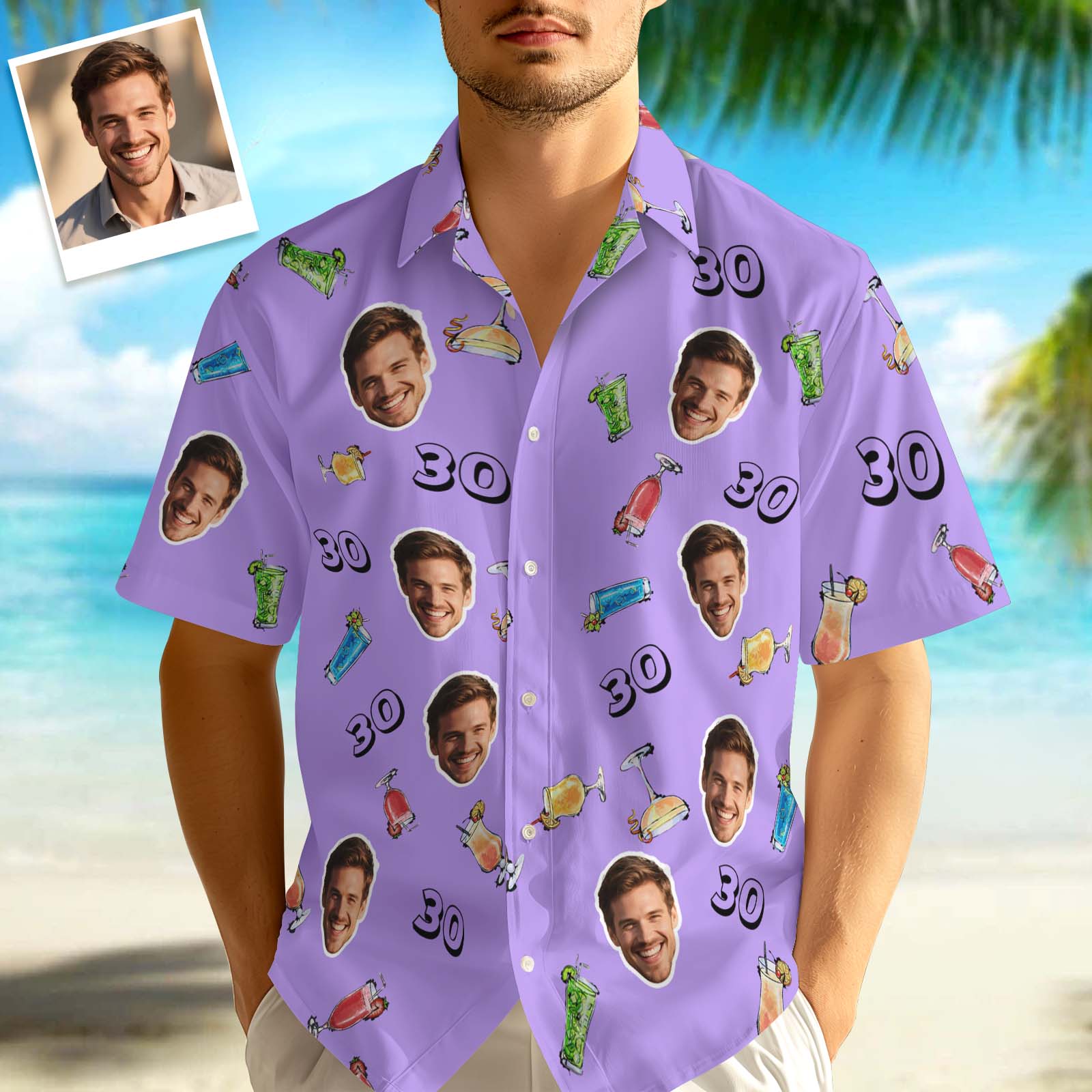 Custom Face Hawaiian Shirt Birthday Aloha Shirt Birthday Party Outfit With Age for Men & Friends