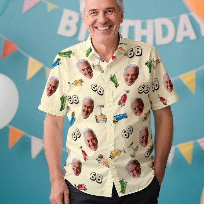 Custom Face Hawaiian Shirt Birthday Aloha Shirt Birthday Party Outfit With Age for Men & Friends