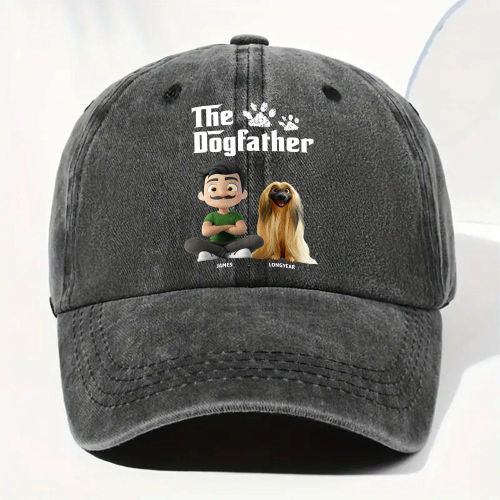 Cool Dog Father - Personalized Custom Vintage Washed Denim Cap