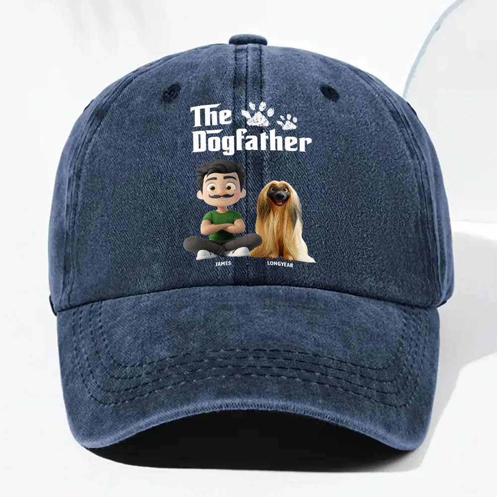 Cool Dog Father - Personalized Custom Vintage Washed Denim Cap