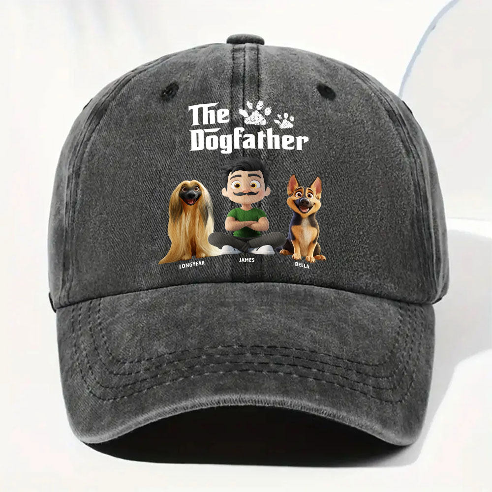 Cool Dog Father - Personalized Custom Vintage Washed Denim Cap