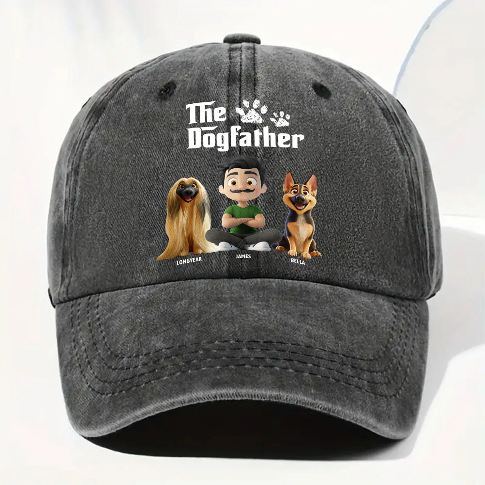 Cool Dog Father - Personalized Custom Vintage Washed Denim Cap