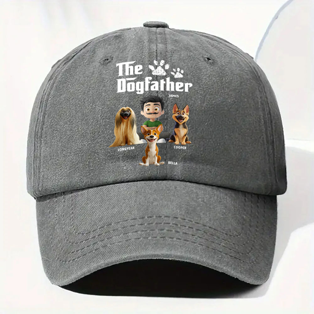 Cool Dog Father - Personalized Custom Vintage Washed Denim Cap