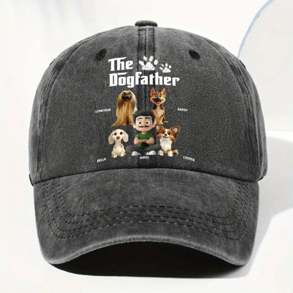 Cool Dog Father - Personalized Custom Vintage Washed Denim Cap