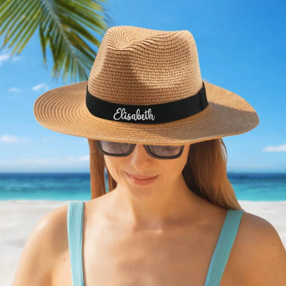 Personalized Straw Fedora Hat Custom Beach Hat Gift for Bridesmaid Friends Family Bachelorette Party