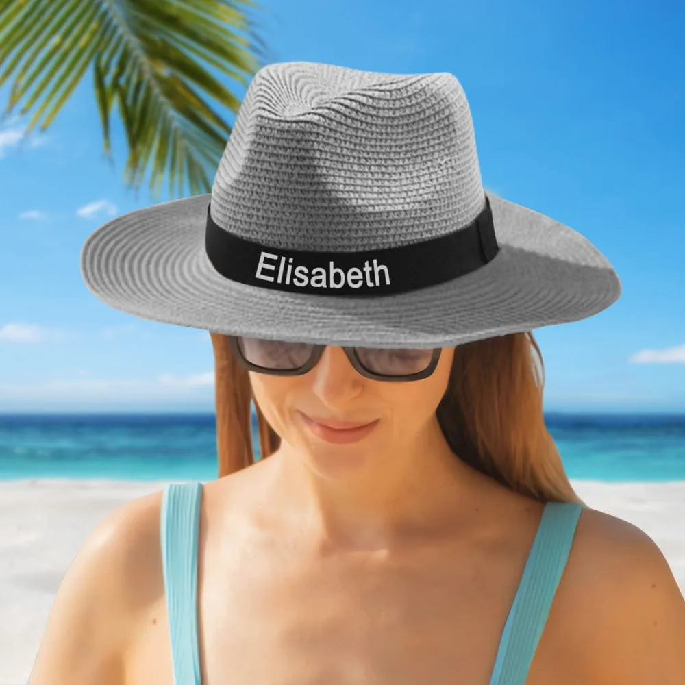 Personalized Straw Fedora Hat Custom Beach Hat Gift for Bridesmaid Friends Family Bachelorette Party