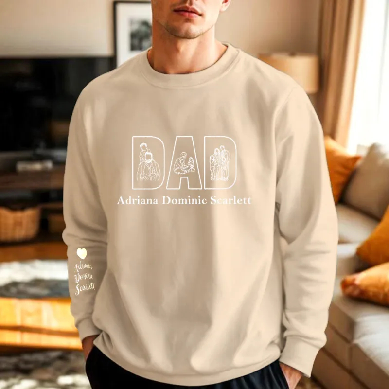 Custom Photo Embroidery Sweatshirt Custom Line Painting Sweatshirt Unique Gift For Dad Father's Day Gift