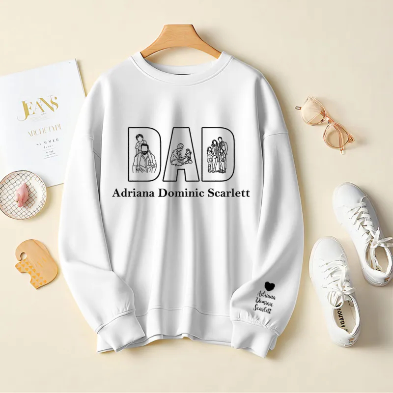 Custom Photo Embroidery Sweatshirt Custom Line Painting Sweatshirt Unique Gift For Dad Father's Day Gift