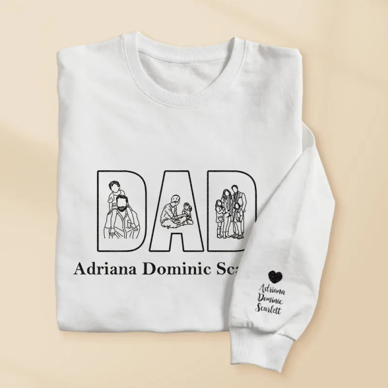 Custom Photo Embroidery Sweatshirt Custom Line Painting Sweatshirt Unique Gift For Dad Father's Day Gift