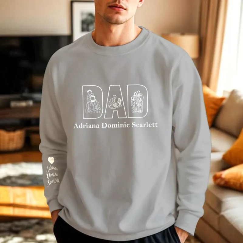 Custom Photo Embroidery Sweatshirt Custom Line Painting Sweatshirt Unique Gift For Dad Father's Day Gift