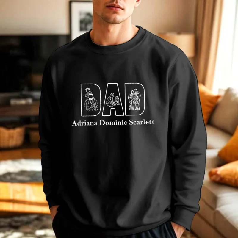 Custom Photo Embroidery Sweatshirt Custom Line Painting Sweatshirt Unique Gift For Dad Father's Day Gift