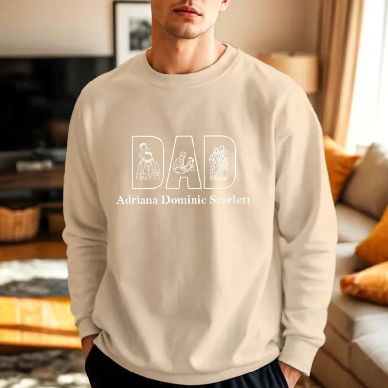Custom Photo Embroidery Sweatshirt Custom Line Painting Sweatshirt Unique Gift For Dad Father's Day Gift