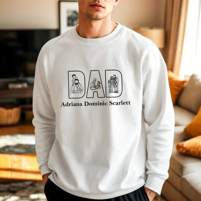 Custom Photo Embroidery Sweatshirt Custom Line Painting Sweatshirt Unique Gift For Dad Father's Day Gift