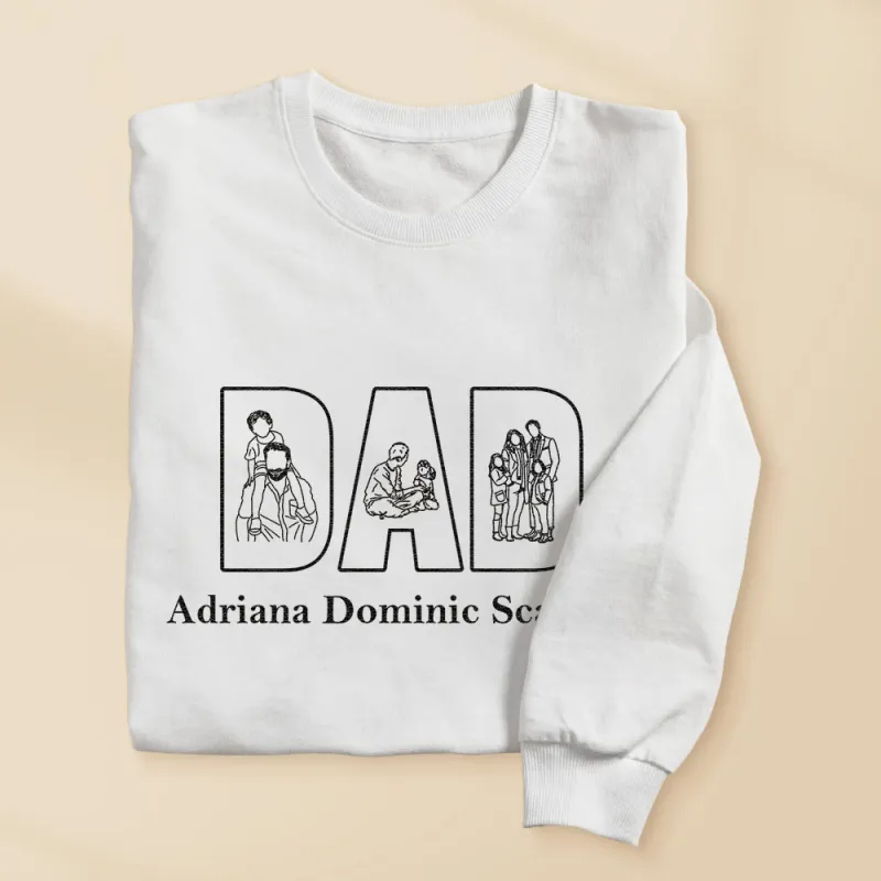 Custom Photo Embroidery Sweatshirt Custom Line Painting Sweatshirt Unique Gift For Dad Father's Day Gift