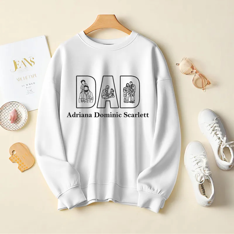 Custom Photo Embroidery Sweatshirt Custom Line Painting Sweatshirt Unique Gift For Dad Father's Day Gift