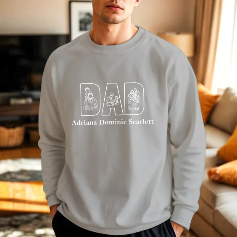 Custom Photo Embroidery Sweatshirt Custom Line Painting Sweatshirt Unique Gift For Dad Father's Day Gift