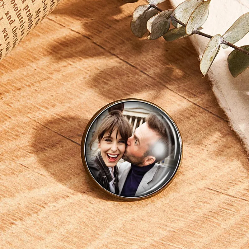 Custom Photo Lapel Pin Vintage Circle Brooch Gift For Man