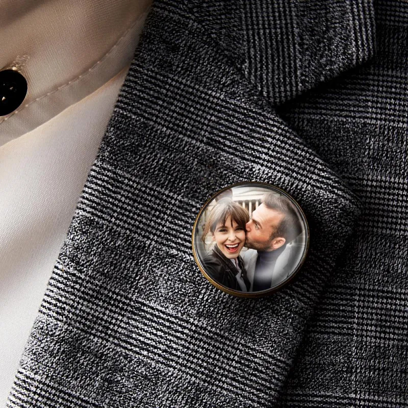 Custom Photo Lapel Pin Vintage Circle Brooch Gift For Man