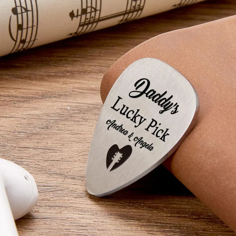 Custom Engraved Metal Plectrum Lucky Guitar Pick Music Lover Gift For Dad