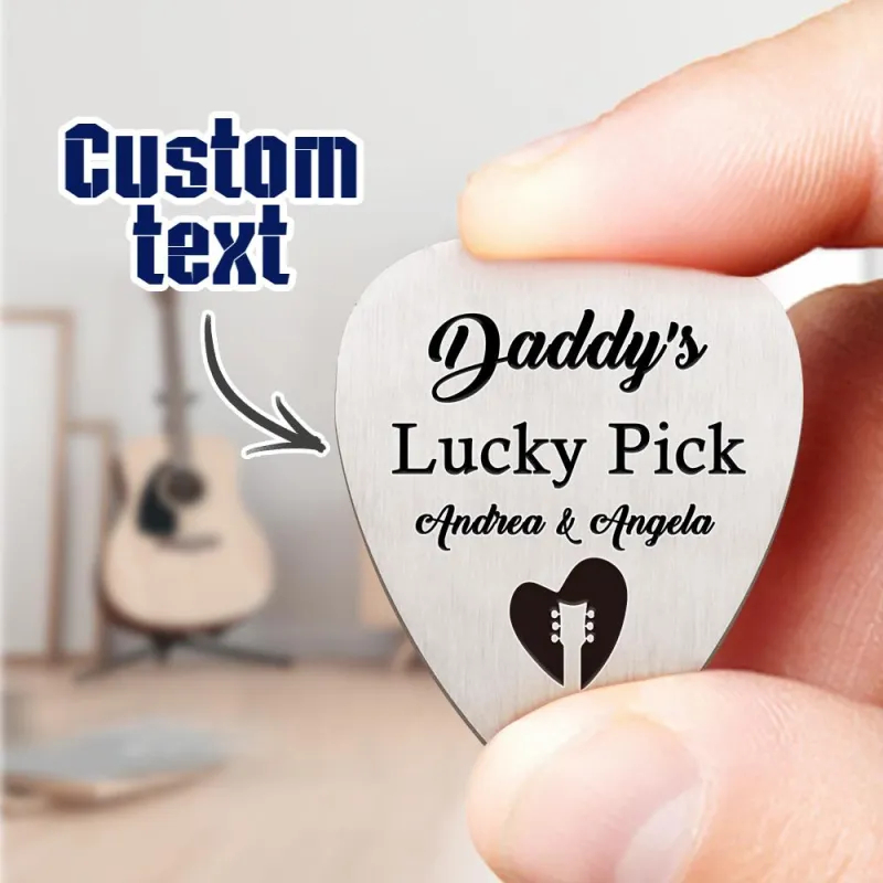 Custom Engraved Metal Plectrum Lucky Guitar Pick Music Lover Gift For Dad