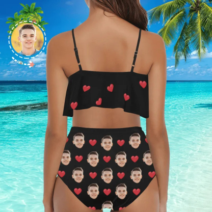 Customized High Waisted Bathing Suits Women's Swimwear Gift For Her - Heart Valentines Day Gifts