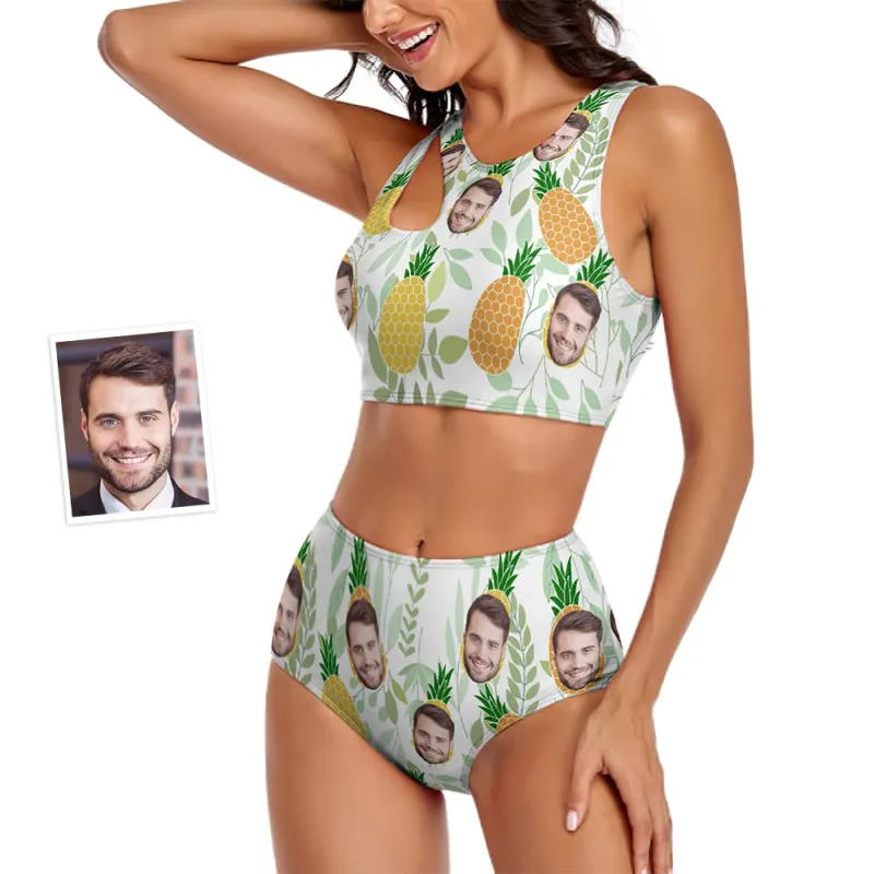 Custom Face Women's Funny Pineapple Two-piece Swimsuit Personalized Gifts for Her