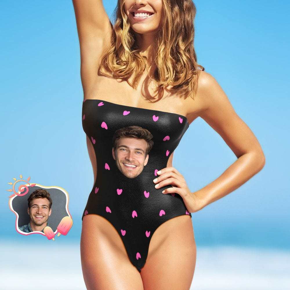 Custom Face Swimsuit Personalized Heart Strapless Swimsuit Gift For Her