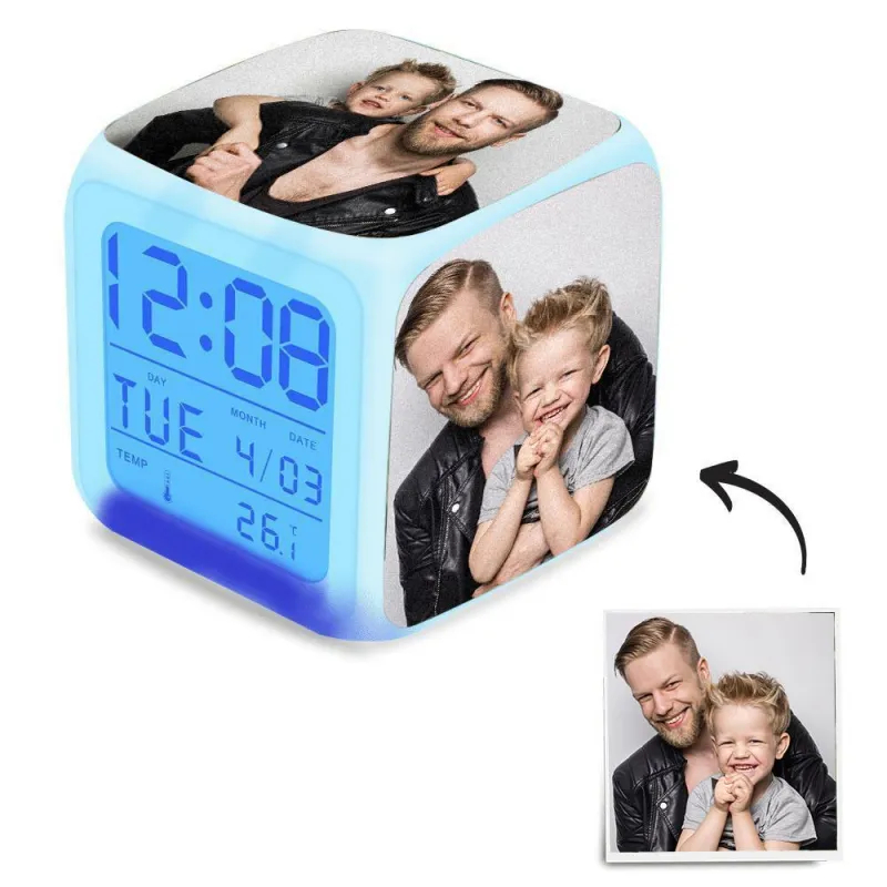 Personalised Alarm Clock Multiphoto Colorful Lights Gift For Father's Day