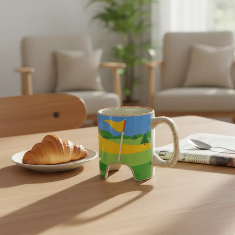 Golf Ceramic Mug with Bridge Hole & Mini Club Stirrer Fun Novelty Coffee Cup with Golf Game Design