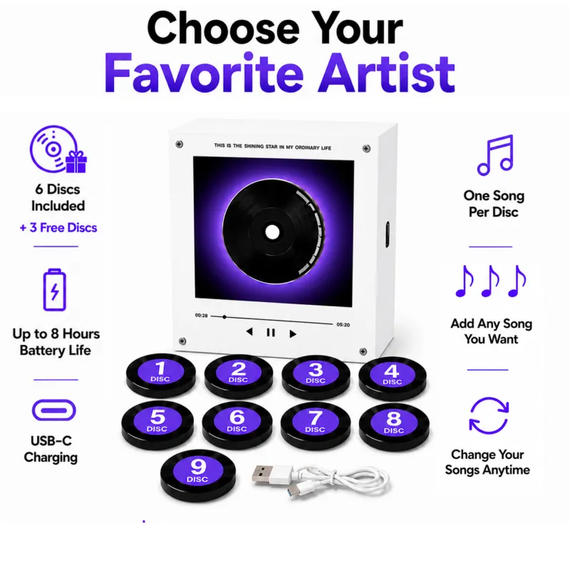 Custom Mini Vinyl Record Music Player, Magnetic Disc Music Player with Rechargeable Battery