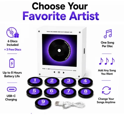 Custom Mini Vinyl Record Music Player, Magnetic Disc Music Player with Rechargeable Battery