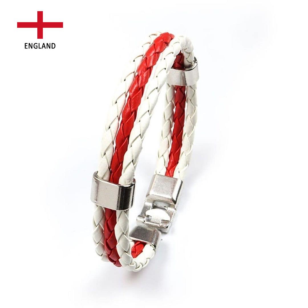Flag Leather Bracelet Multicolor National Flag PU Leather Bracelet Wrap Bangle with Alloy Clasp for Women Men Wristband Jewelry