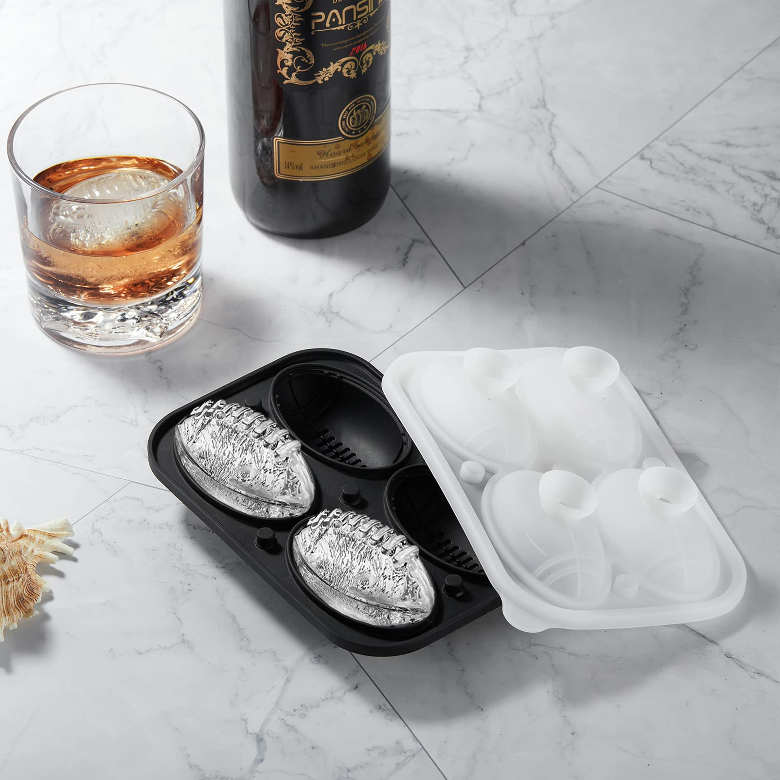 Silicone Soccer Ball Ice Cube Mold Fun Shapes, Novelty Soccer Gifts, 2.2" Large Craft Round Sphere Ice Ball Molds For Game Day, Whiskey, Cocktails, Bourbon